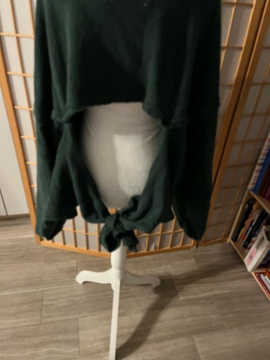 Free People Beach Alyria Solid Pullover Med Cutout Tie Sweatshirt Green Sweater - Picture 4 of 7